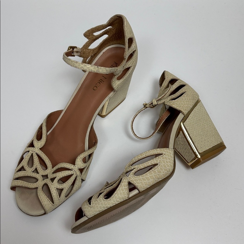 Klub Nico Elegant Beige Women's Chunky Cutout Heels - 10 - Picture 2 of 15